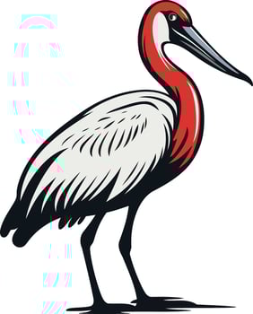 A stylized illustration of a jabiru bird, showcasing its distinctive red neck and long beak vector