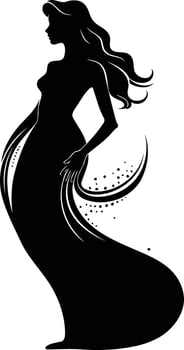 Elegant silhouette of a woman in a flowing gown, perfect for designs focused on beauty, fashion, and femininity vector