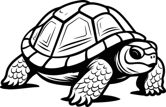 A detailed black and white illustration of a turtle with its shell extended, showcasing its intricate pattern vector