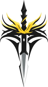 A bold, abstract logo featuring a stylized sword with wings vector