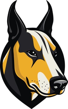 A fierce and powerful doberman pinscher head in a circle, perfect for branding or merchandise for dog lovers, pet businesses, or sports teams vector