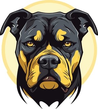 Powerful and intense, this illustration of a black and yellow pit bull head is perfect for logo designs, t-shirt prints, and social media branding vector