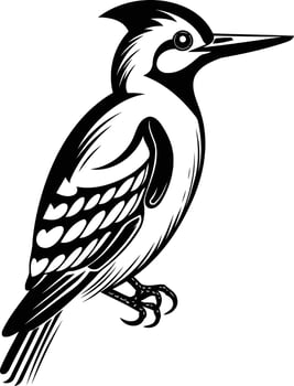 Black and white illustration of a woodpecker, perfect for nature, wildlife, and tattoo designs vector