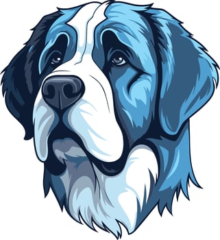 A striking, stylized illustration of a saint bernard dog's head, rendered in a cool blue and white palette vector