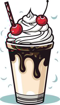 Chocolate Milkshake with Whipped Cream and Cherries vector