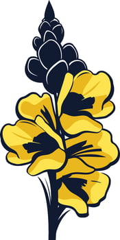 Elegant stylized illustration of a yellow flower with a dark blue bud, perfect for logo design, branding, or decorative elements vector