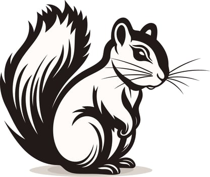 A stylized black and white illustration of a squirrel, perfect for use in logos, branding, and design projects vector