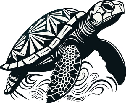 Sea Turtle Illustration in Black and White vector
