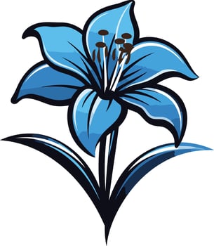 A stylized blue lily flower with a black outline, perfect for logos, branding, or floral design projects vector