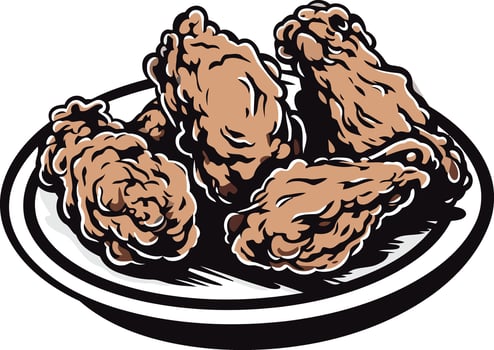 Crispy, golden-brown chicken wings on a white plate, perfect for restaurant menus, food blogs, or social media posts vector