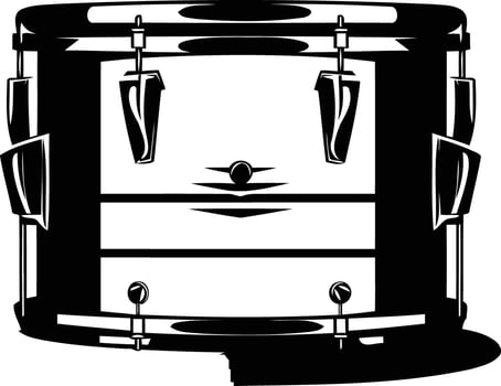Black and white illustration of a snare drum, perfect for band logos, music posters, and drum merchandise vector