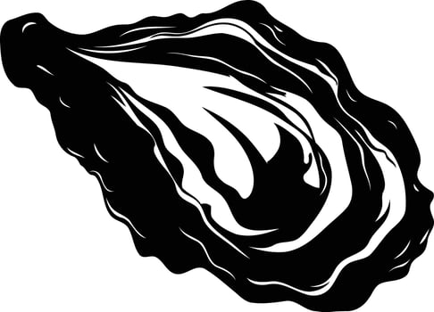 A simple, black and white silhouette of an oyster shell vector