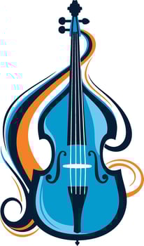 A stylized blue double bass with swirling orange and blue patterns, perfect for music-themed designs vector
