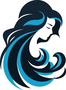 A stylish silhouette of a woman with flowing hair, perfect for beauty, fashion, and hair salon branding vector