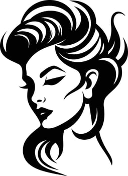 Elegant black and white illustration of a woman's profile with flowing hair vector