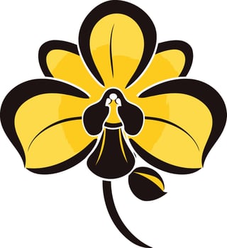 A simple and elegant illustration of a yellow orchid flower with a black outline vector