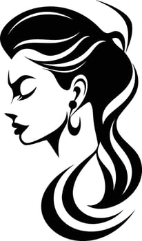 Stylish black and white illustration of a woman with long flowing hair vector