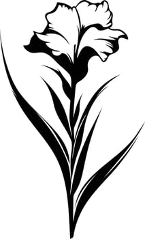 Elegant black and white silhouette of a single flower, perfect for wedding invitations, stationery, or botanical illustrations vector