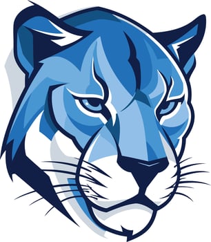 Powerful and fierce blue cougar head mascot logo design, perfect for sports teams, businesses, and organizations vector