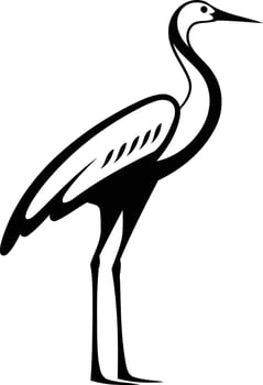 Simple black and white illustration of a crane in a minimalist style vector