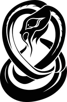 A striking black and white tattoo design featuring a coiled serpent with a fierce, detailed head vector