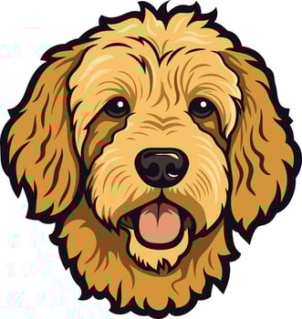 Adorable cartoon illustration of a golden doodle dog with a happy expression, perfect for pet lovers, dog owners, and businesses vector