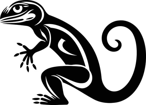 Stylized black and white silhouette of a lizard in a tribal design, perfect for tattoo inspiration, branding, or design projects vector