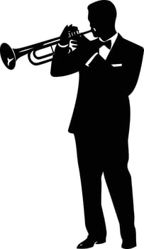 Elegant black and white silhouette of a man playing a trumpet vector