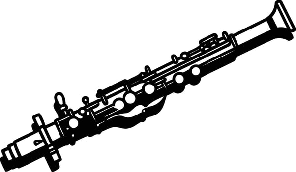 Black and white silhouette of a clarinet, perfect for musical designs, websites, and more vector