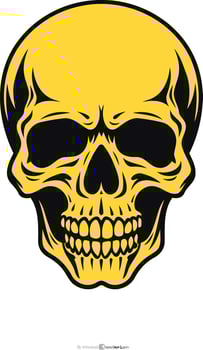 A bold, yellow skull illustration with a simple, minimalist design vector
