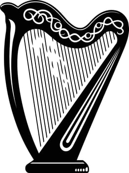 A classic black and white illustration of a harp, perfect for celtic and musical designs vector