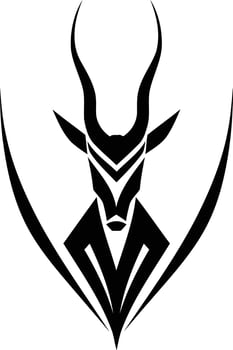 A striking black and white illustration of an antelope head, perfect for use as a logo, branding element or tattoo design vector