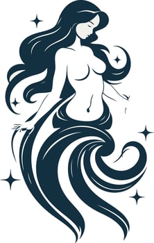 A Mermaid with Long Hair and a Flowing Tail vector