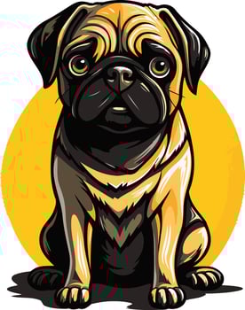 Cute Pug Sitting on a Yellow Circle vector
