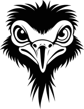 Black and white illustration of an angry bird head vector