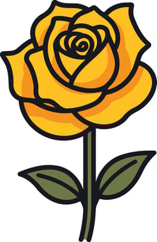 A Single Yellow Rose with Green Stem and Leaves vector