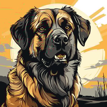 Majestic Leonberger Portrait Against Sunset vector