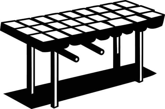 Simple black and white illustration of a marimba, a traditional musical instrument vector