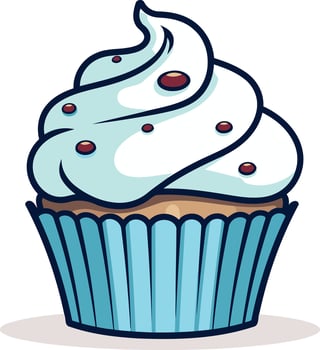 A cupcake with blue frosting and red dots vector