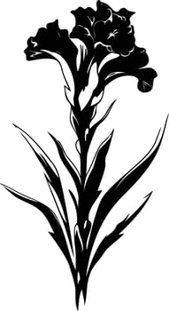 A black and white flower with leaves on it vector