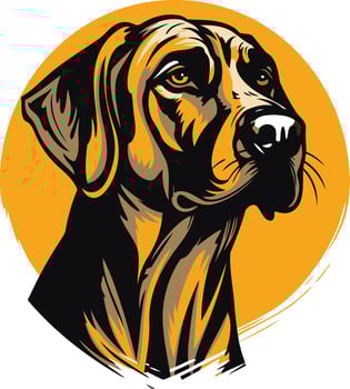 A dog head in a circle with an orange background vector