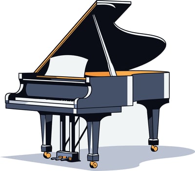 A classic grand piano, open and ready to play vector