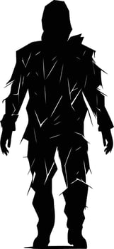 A haunting silhouette of a figure, shrouded in darkness, with a textured surface that suggests decay or corruption vector