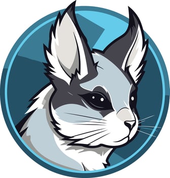 A gray and white rabbit head in a blue circle vector