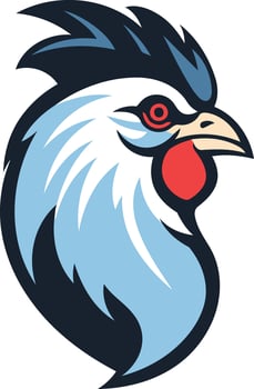 Rooster Head Illustration in Blue, White, and Red vector