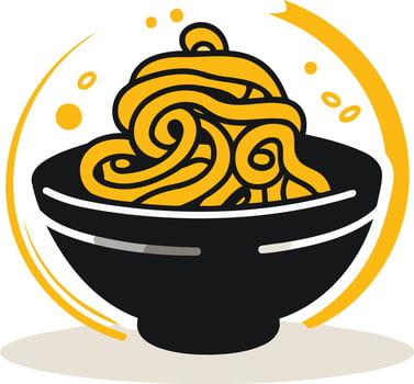 Bowl of Noodles with Yellow and Black Colors vector