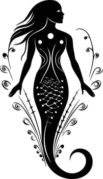 Mermaid tattoo design with a woman in the water vector
