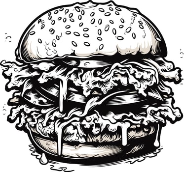 Black and White Illustration of a Dripping Burger vector