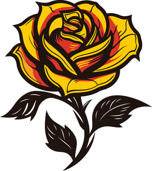 Yellow and Red Rose with Black Stem and Leaves vector