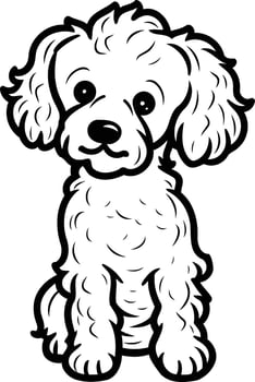 Adorable cartoon poodle puppy sitting with big ears, perfect for coloring books, pet products, or children's illustrations vector